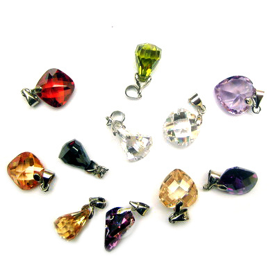 Zirconium charm, with metal hook 11mm, mixed colors and forms