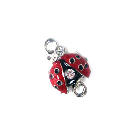 Connecting element metal ladybug and stone 18x27 mm color silver. colored