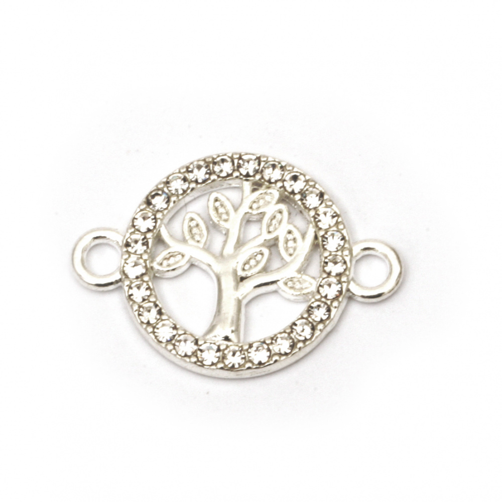 Metal Connecting Charm with Crystals / Tree of Life / 23x16x2 mm, Hole: 2 mm / Silver - 2 pieces