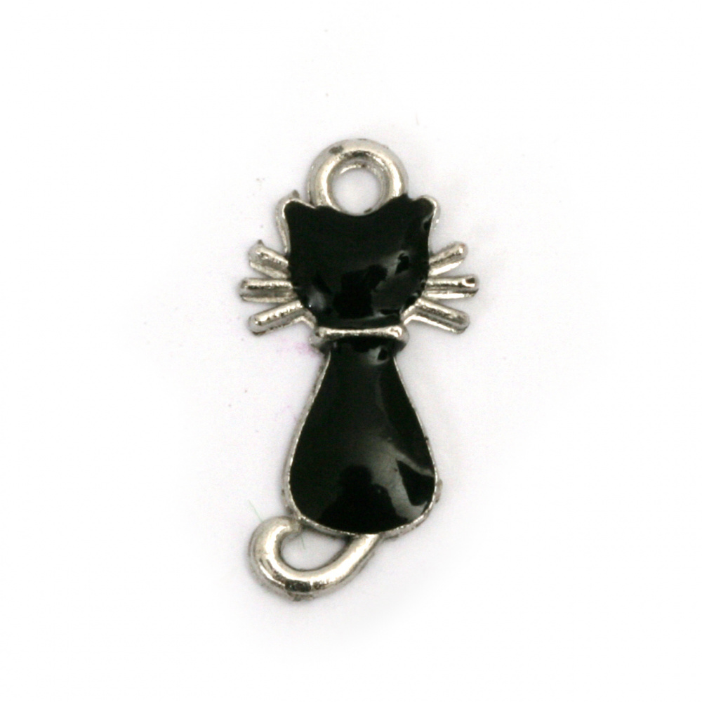 Black Cat Metal Pendant, Metal Charm for Jewelry Making, DIY and Craft, Silver Color, 22x11x2 mm, Hole: 2 mm, 2 pieces 