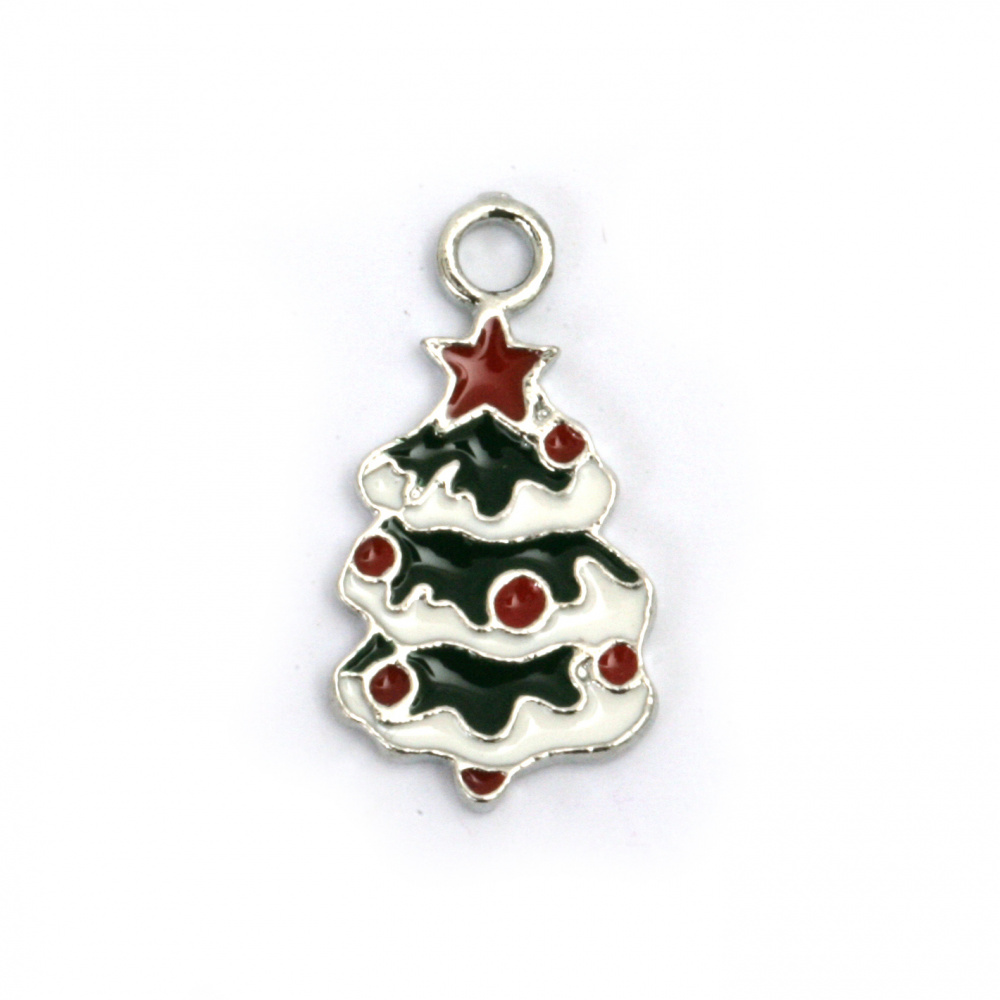 Colored Metal Pendant / Christmas Tree / 23x12x2 mm, Hole: 2.5 mm / Silver - 2 pieces