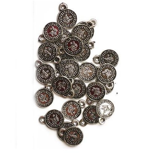 Pandativ monedă metalică cu inel 18x14x2 mm orificiu 2 mm culoare argintiu -50 grame ~ 172 bucăți