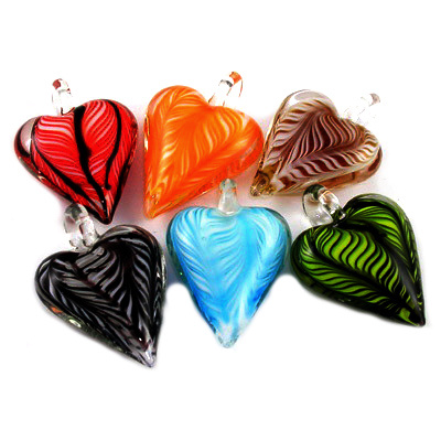 Handmade Colored Heart-shaped Glass Pendant MURANO / 30~31x41~43x12~13mm, Hole: 2 mm