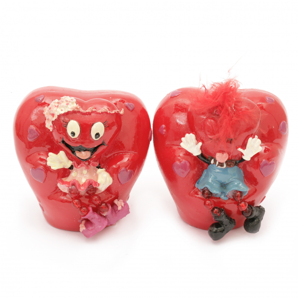 Heart Shaped Coin Banks / Girl and Boy / 80x80 mm