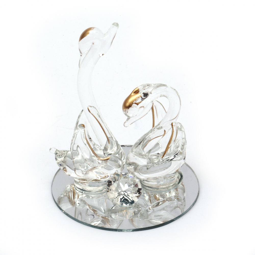 Figurină de sticlă de lebede cu cristal de 7 cm