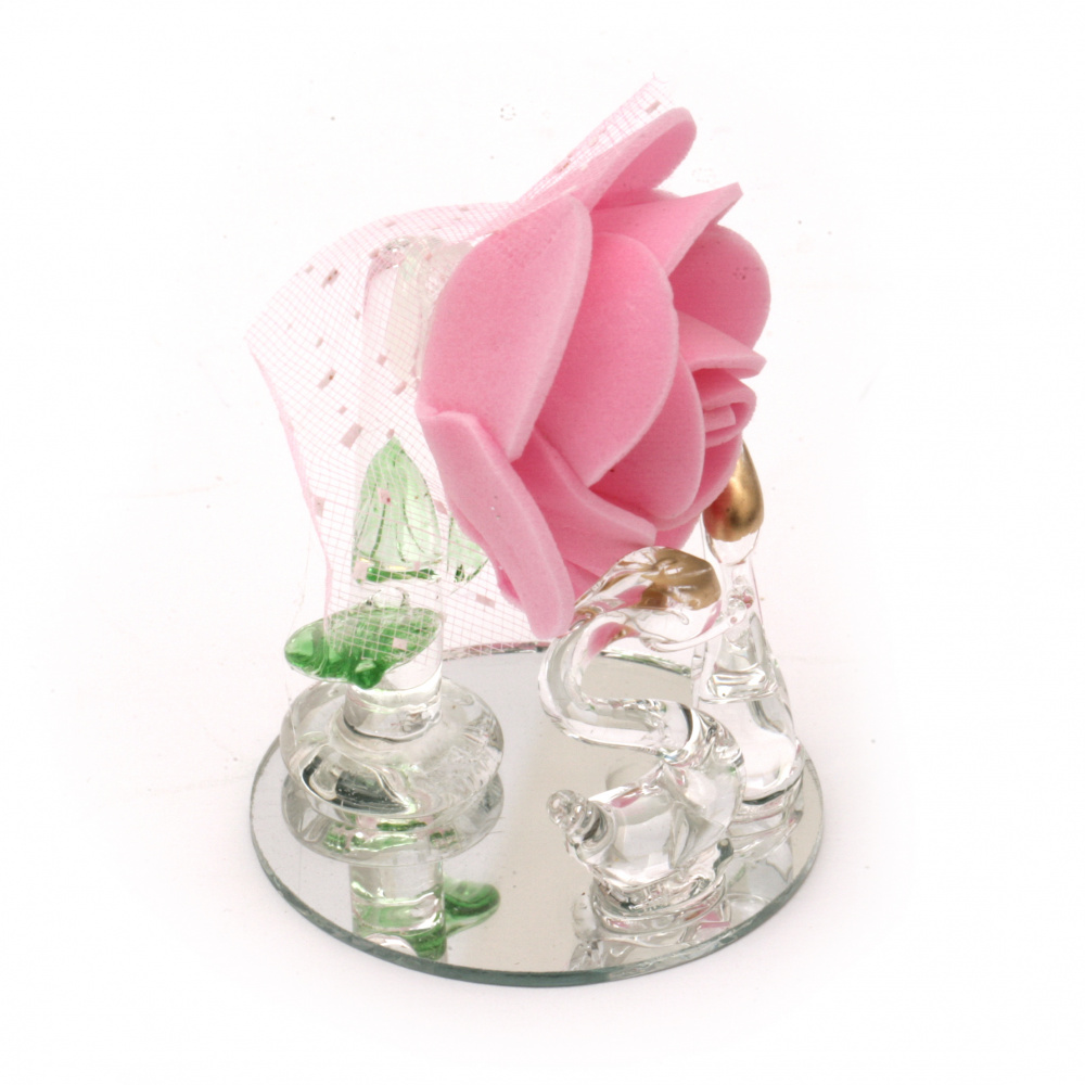 Стъклена фигурка цвете с лебеди 6 см