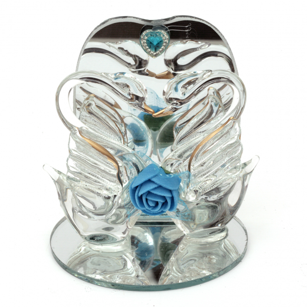 Figurină de sticlă de lebede cu floare și inimă 9 cm ASORTAT