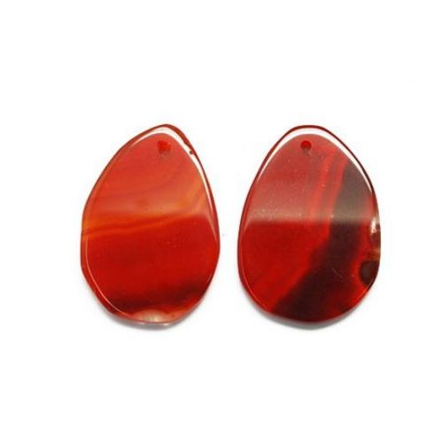 Висулка естествен камък АХАТ червен тъмен 37~50x20~25x3~4x2 мм
