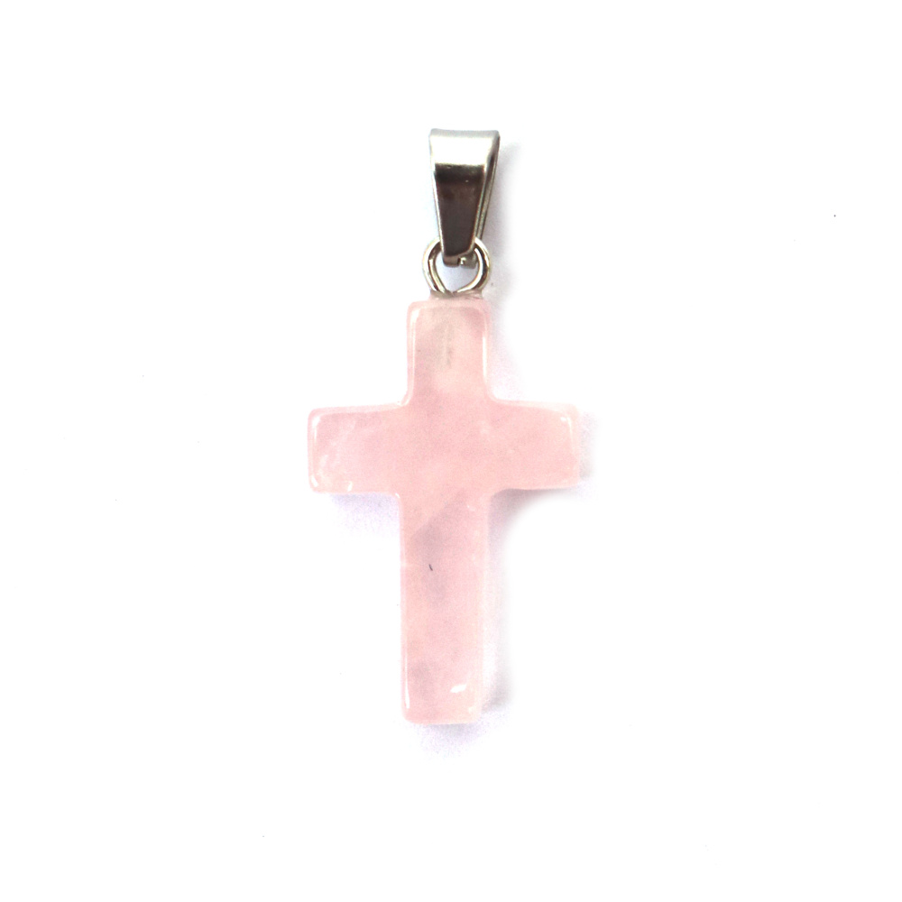 Natural Stone Pendant ROSE QUARTZ Cross 13x20x4 mm