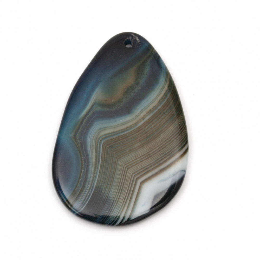 Pendant natural stoneAgate striped blue 35 ~ 45x55 ~ 65 mm