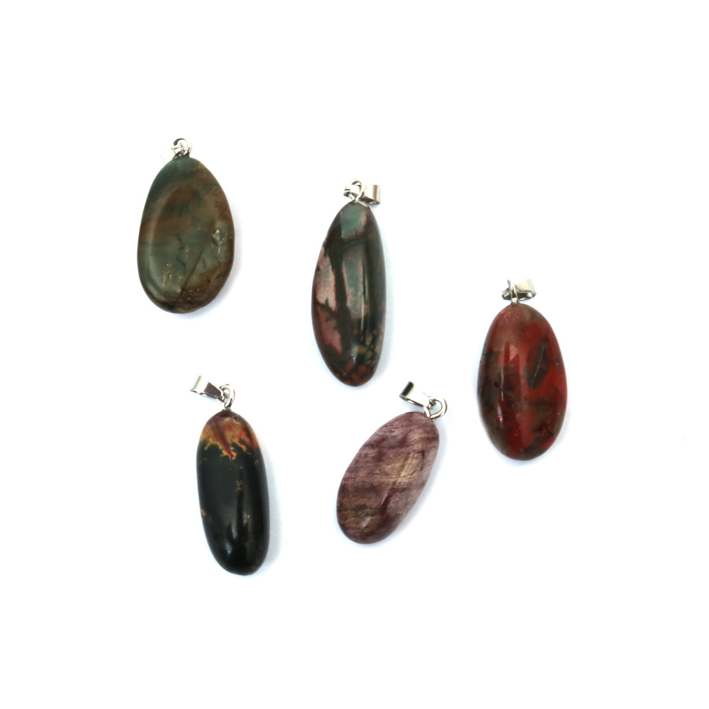 Natural Stone Pendant Jasper Mix 9~15x20~30 mm