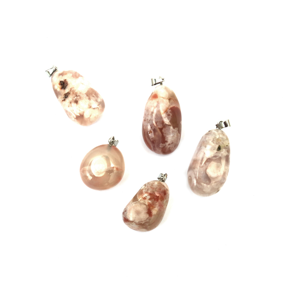 Pendant Natural Stone CHERRY BLOSSOM AGATE / SAKURA AGATE / FLORAL AGATE 14~20x20~30 mm