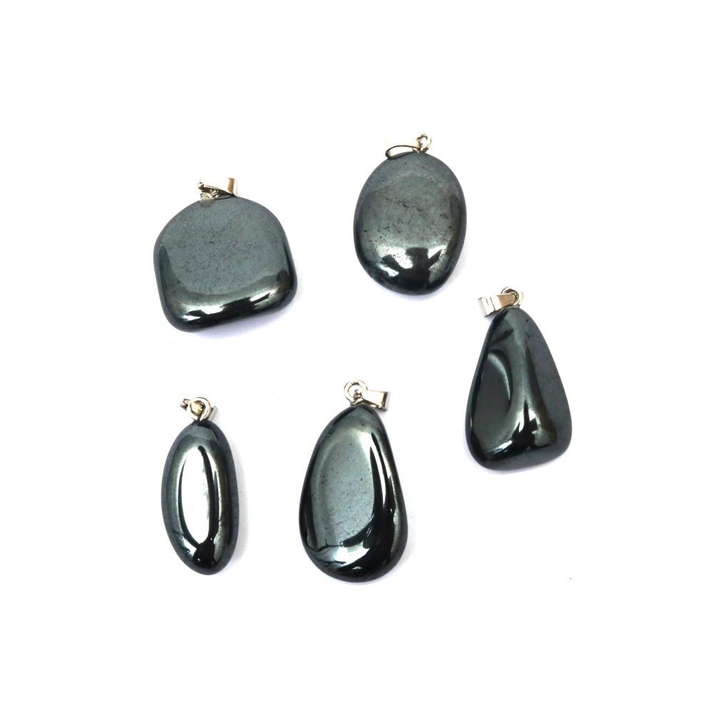 Pendant Natural Stone HEMATITE, non-magnetic, 12~20x20~30 mm