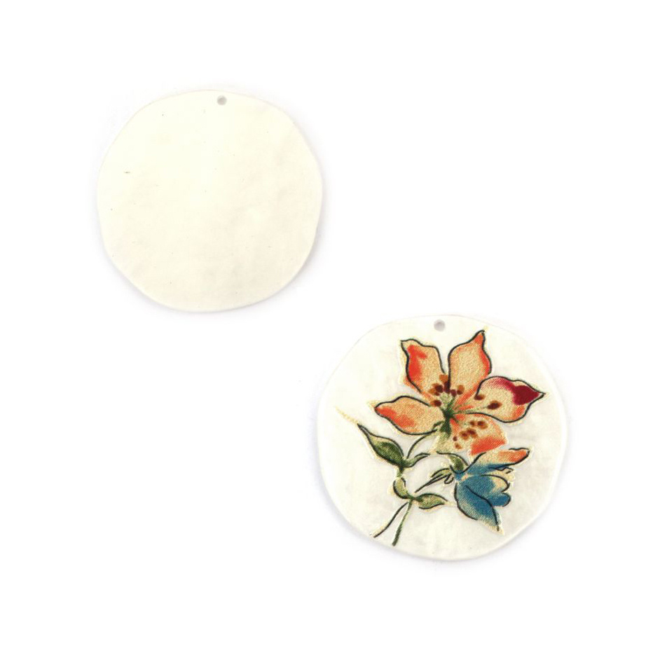 Designer Pendant, Painted Plastic, 36x37x2 mm, 1 mm Hole, Flowers Design