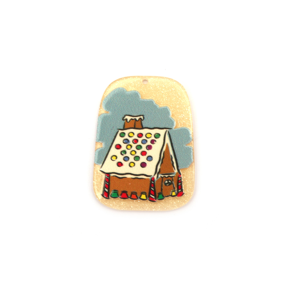 Designer pendant, made of plastic, painted, 40x29x2mm, hole 1mm, House