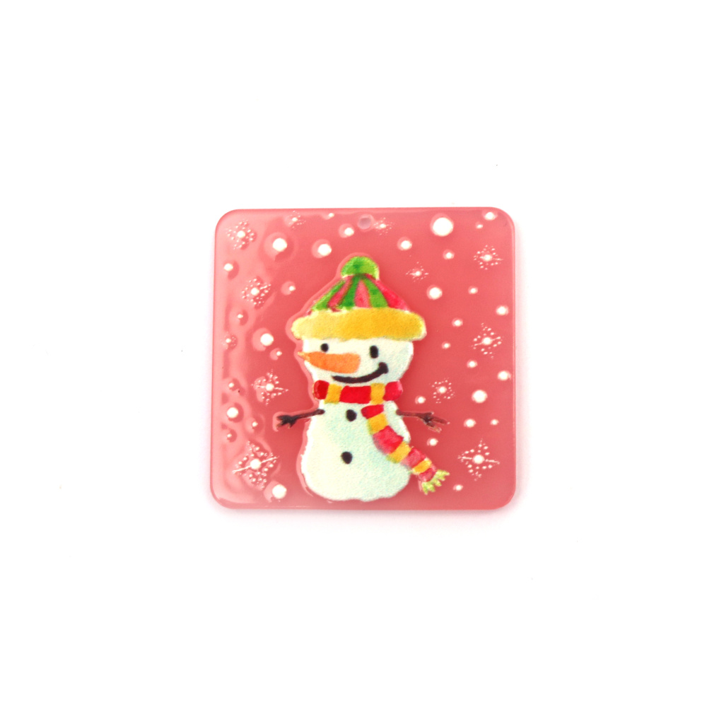 Designer pendant, made of plastic, painted, 35x35x2mm, hole 1mm, snowman