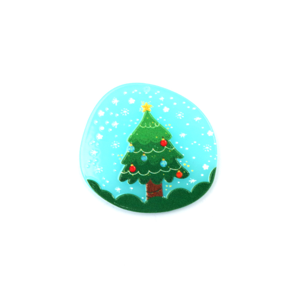 Designer pendant, made of plastic, painted, 37x40x3 mm, hole 1 mm, Christmas tree 