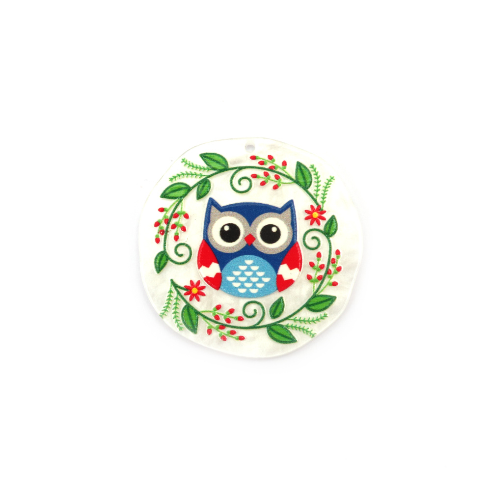 Designer pendant, made of plastic, painted, 37x2mm, a hole 1mm, featuring an owl