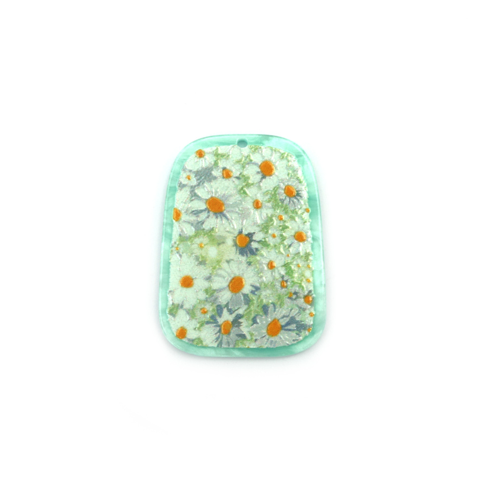 Designer pendant, made of plastic, painted, 40x29x2.5mm, hole 1mm, Daisies