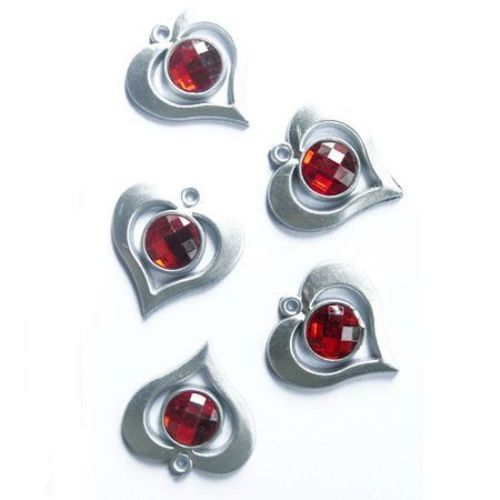 Acrylic heart charm with crystals 35 mm - 10 pieces