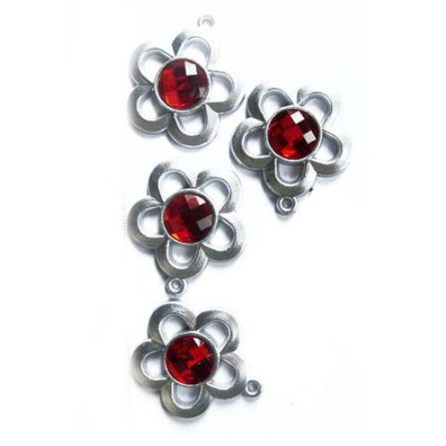 Acrylic flower charm with crystals 35 mm - 10 pieces