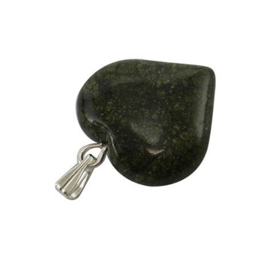 Natural Heart-shaped Stone Pendant / Green Lace JASPER /  18x8 mm, Metal Bail: 2 mm