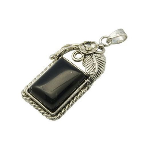Semi-precious black  stone charm 23 x 54 x 8 mm