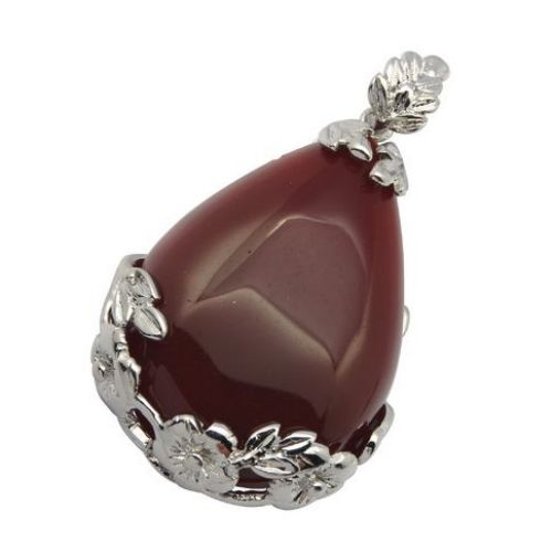 Metal Pendant with Natural Stone / RED AGATE / 27x46x8 mm / Bail: 4 mm