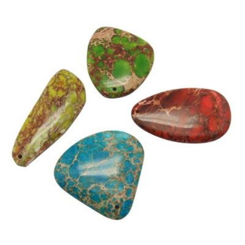 Pandantiv piatră naturală JASPIS (Aqua Terra Jasper) 23 ~ 45x44 ~ 60x6 ~ 7mm gaură 1mm