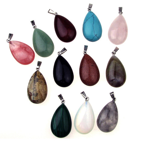 ASSORTED Drop-shaped Natural Stone Pendants / 39x24x13 mm