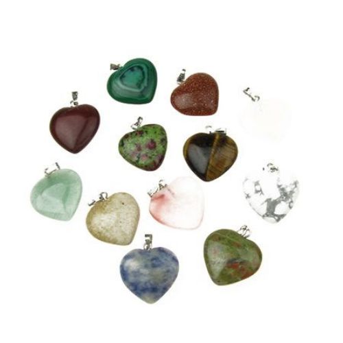 Κρεμαστό ημιπολύτιμη πέτρα καρδιά 22x20x5 mm διάφορα χρώματα