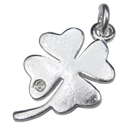 Metal pendant with clover crystals 32x17.5x2 mm hole 4 mm silver