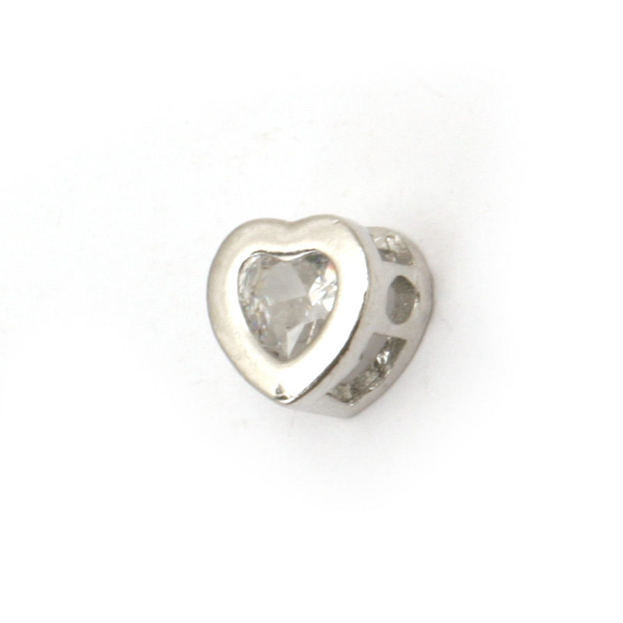 Brass bead with zirconium, heart shaped 16x13x3 mm extra quality