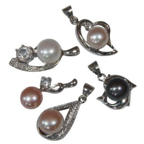 Pandantiv metalic cu perle naturale 10-15x15-30 mm gaura 4 mm