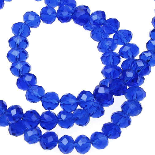 Clear Glass Crystals String / 6x4 mm, Hole: 1 mm / Blue ~ 100 pieces