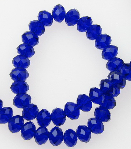String of Glass Faceted Beads /  6x4 mm, Hole: 1 mm / Transparent Dark Blue ~88 pieces