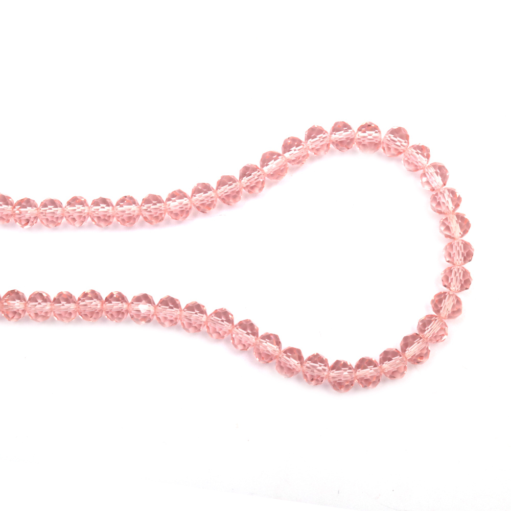 String of Crystal Beads for Jewelry or DIY Craft, 8x6 mm, hole 1 mm, transparent Pink ~68 pieces