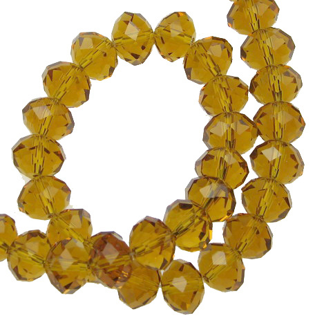 Crystal beads strand  for DIY necklaces, bracelets and garment accessories 10x7 mm hole 1 mm transparent gold shade ~ 72 pieces