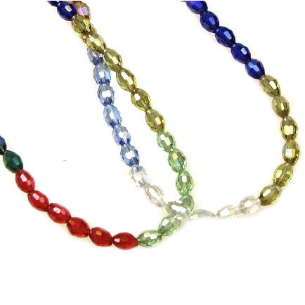 String of Galvanized Glass Beads  with Oval Faceted Shape / 4x6 mm, Hole: 0.5 mm / Transparent MIX ~ 72 pieces