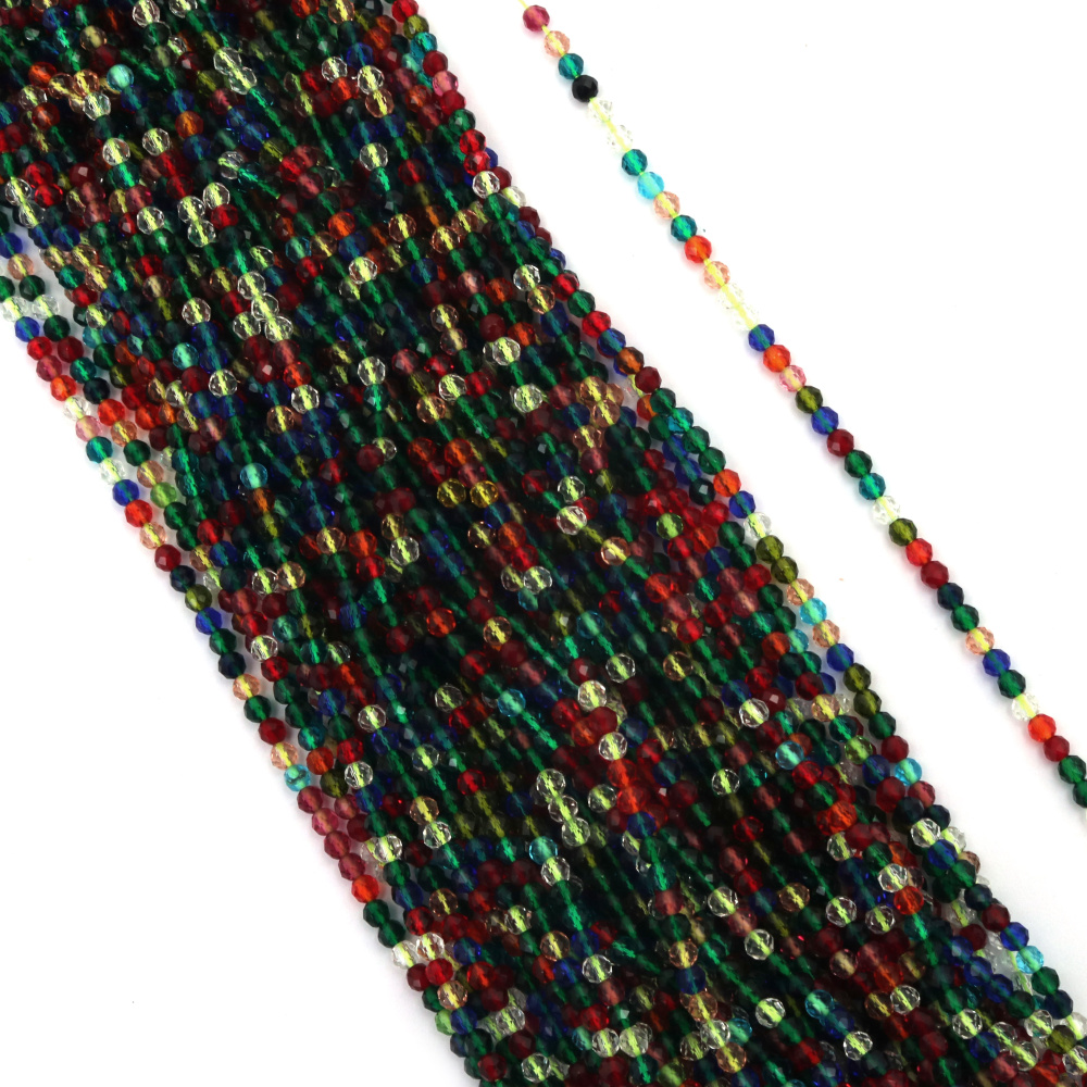 String of Crystal Beads Grade AA /  3 mm, Hole: 0.9 mm / Faceted,  Multicolored ~ 128 pieces