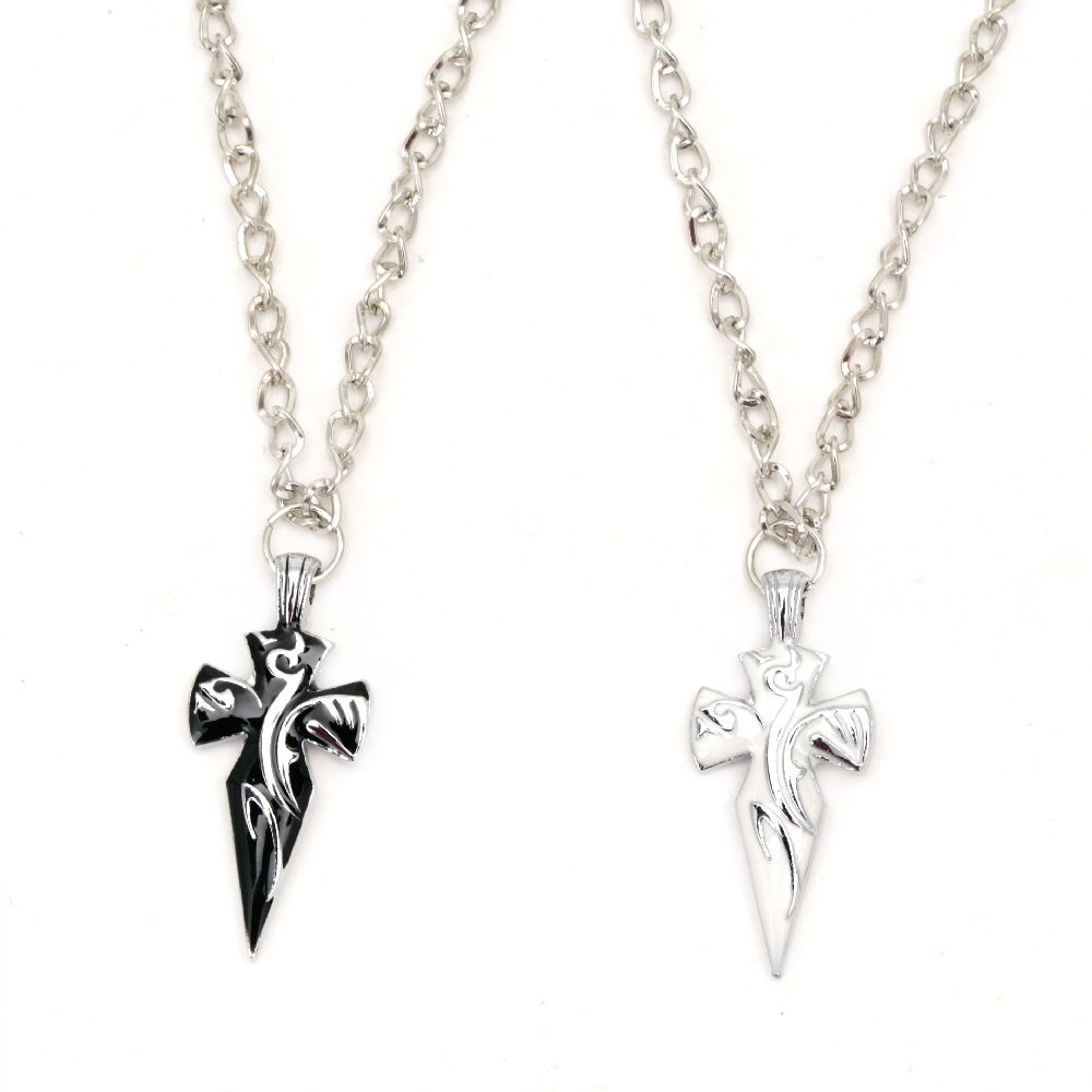 Necklace metal color silver cross 43 mm 29 cm