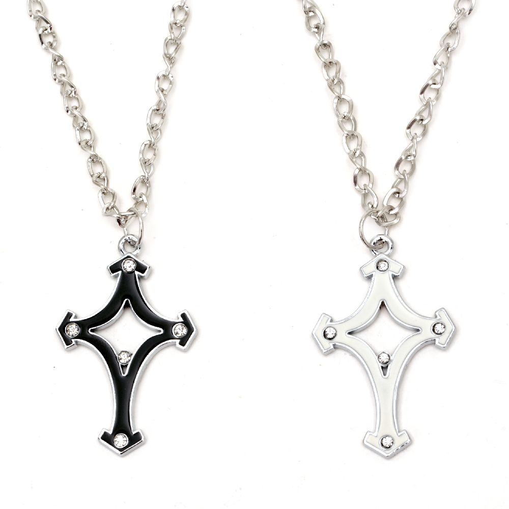 Metal necklace crystals cross  color silver50 mm 29 cm