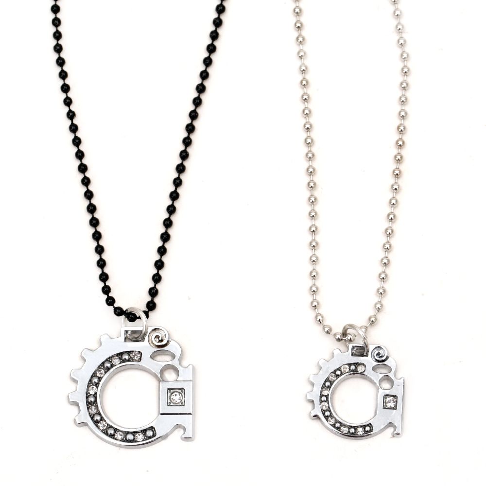 Necklace metal color silver and black crystals -2 pieces 27 cm 29 cm