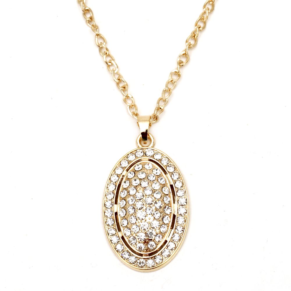 Necklace metal color gold crystals oval 55x34 mm 41 cm
