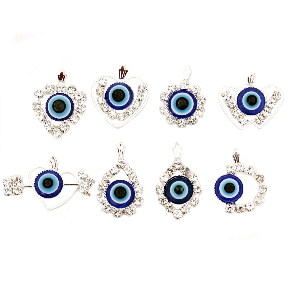 Metal pendant with crystals blue eye hole 5x3 mm ASSORTED