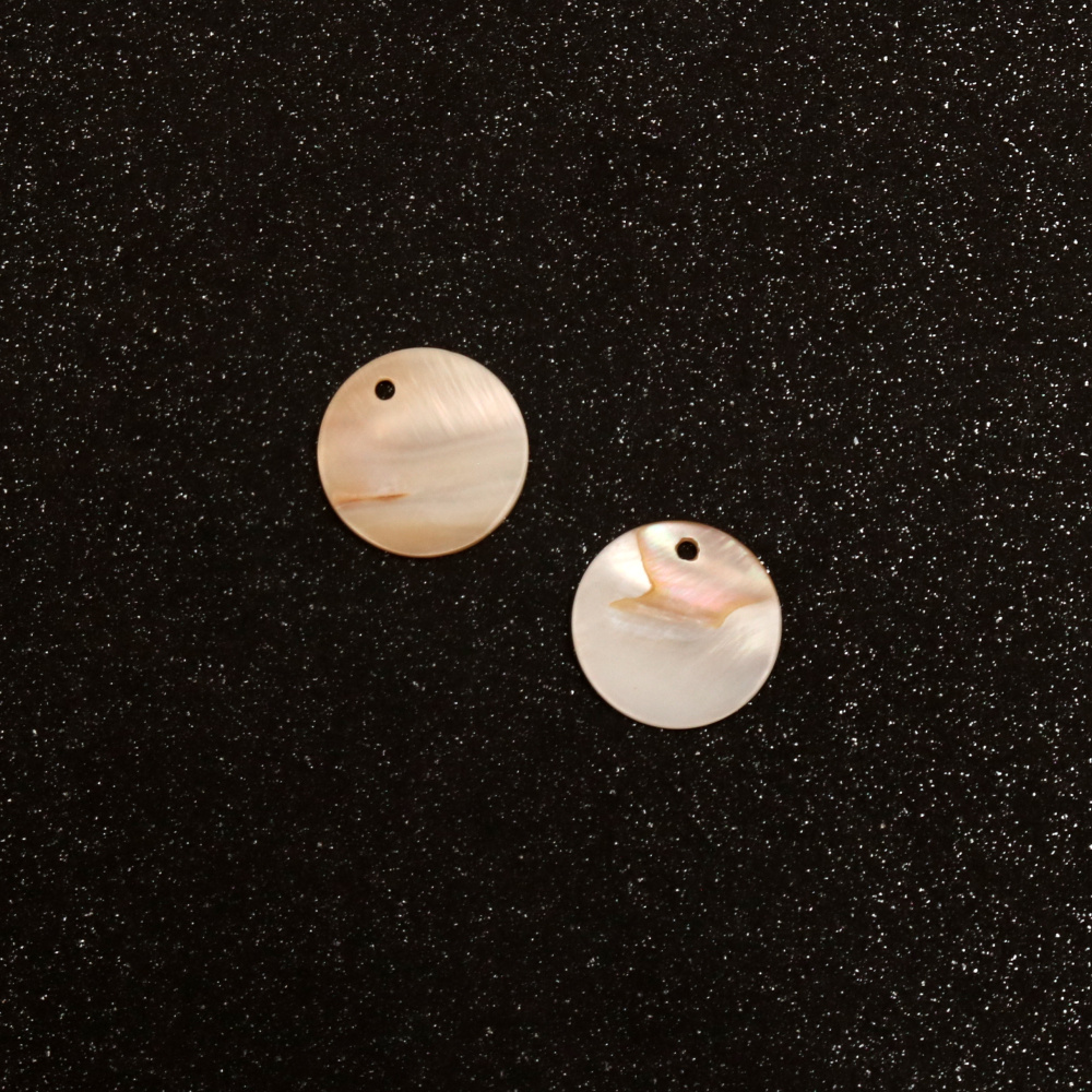 Mother-of-pearl Coin Shaped Pendant for DIY Jewelry Making, Home Decor, etc. / 15 mm / White - 2 pieces
