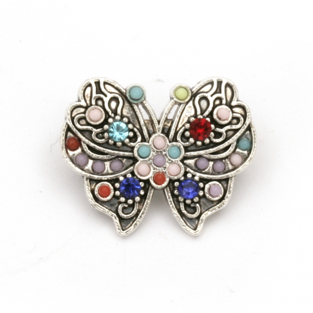 Metal brooch with butterfly crystals 15x19x8 mm silver