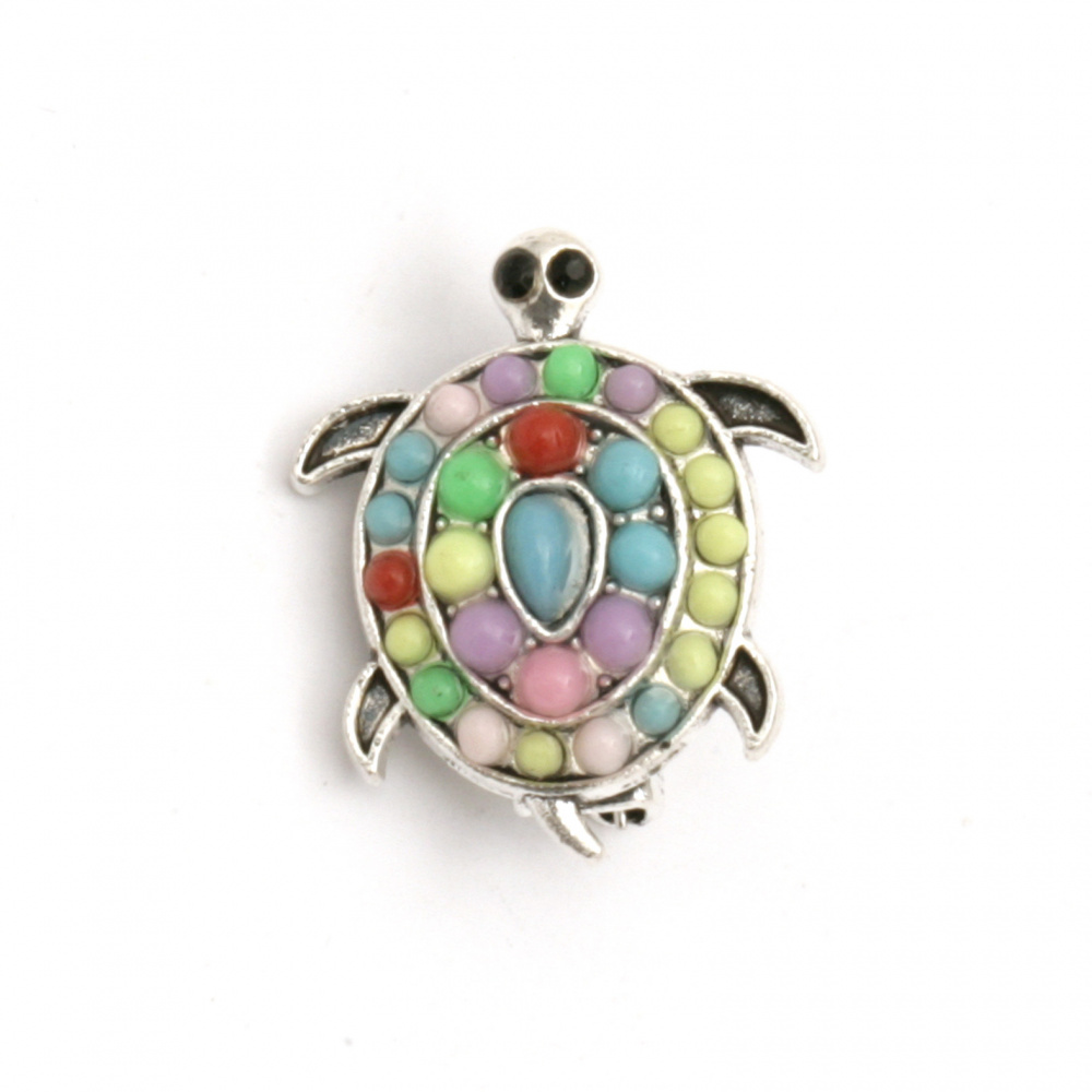 Metal brooch with crystals turtle  20x17x9 mm color silver