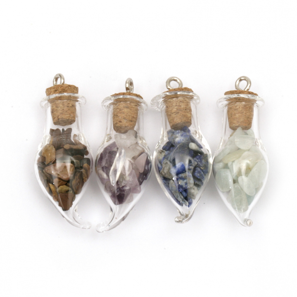 Pendant natural stone in a bottle 35 ~ 37x13 ~ 14 mm hole 1.8 mm ASSORTED