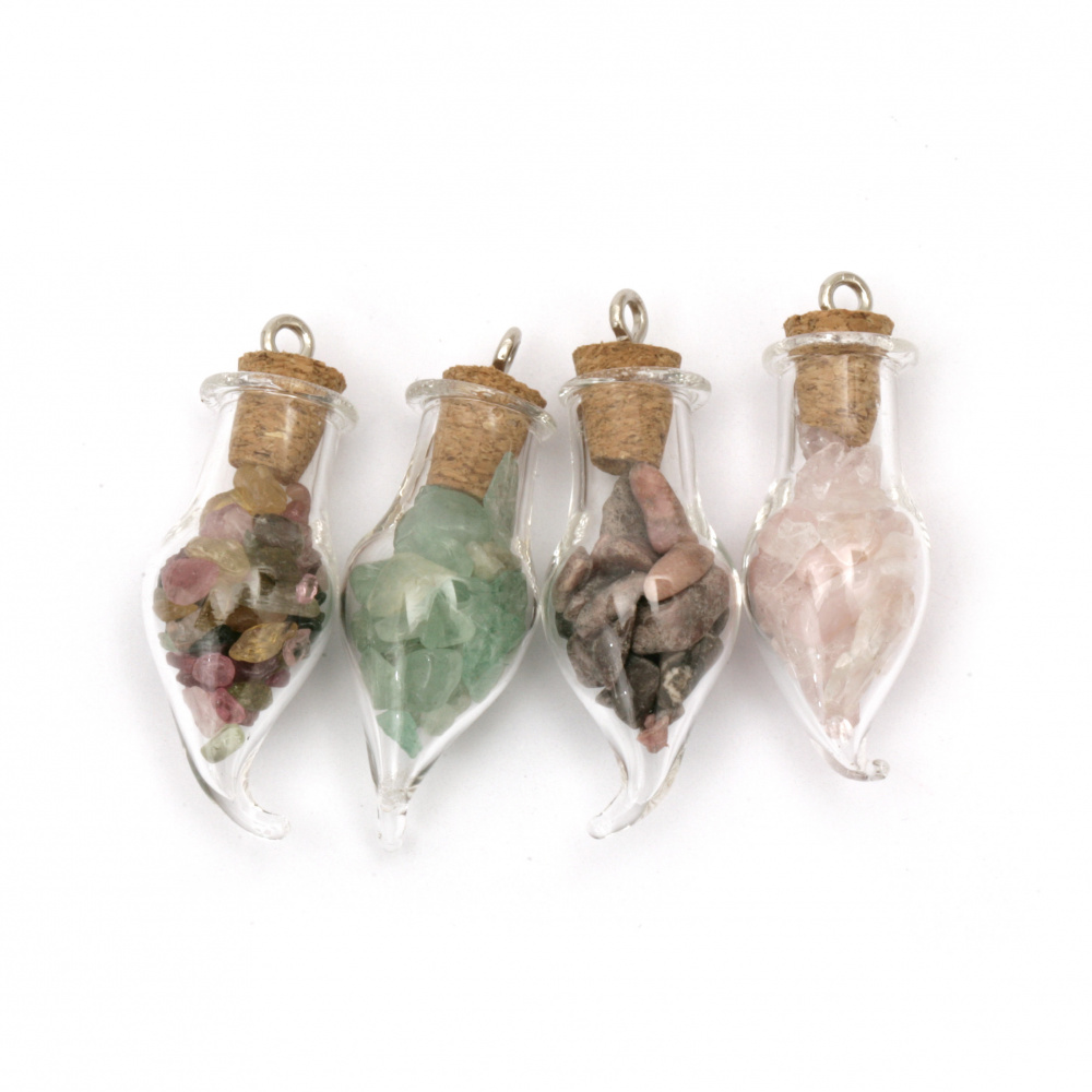 Pendant natural stone in a bottle 35 ~ 37x13 ~ 14 mm hole 1.8 mm ASSORTED